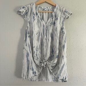 Sonoma Maternity Blue White Tie Dye Tie Front Blouse V-Neck Casual Lightweight